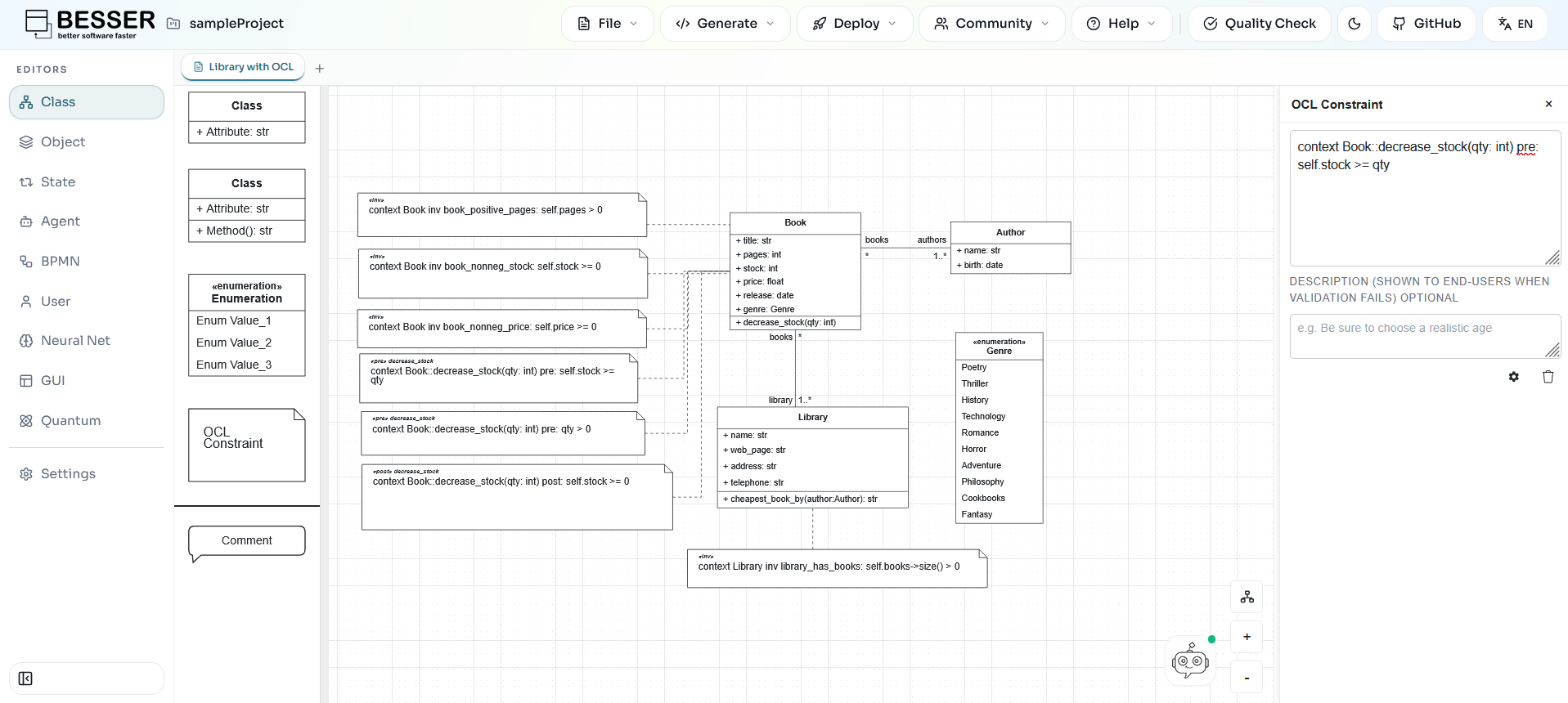 BESSER OCL constraint editor
